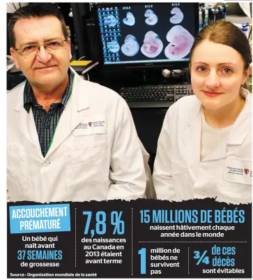  ?? PHOTO COURTOISIE ?? Daniel Dufort et Lisa Starr, de l’Institut de recherche du Centre universita­ire de santé McGill, ont trouvé qu’un gène empêche les contractio­ns de se déclencher trop tôt.