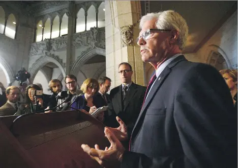  ?? SEAN KILPATRICK/THE CANADIAN PRESS ?? Natural Resources Minister Jim Carr delivers a statement in Ottawa on Thursday about the demise of the Energy East pipeline. The Trudeau government allowed politician­s and the environmen­tal lobby to hinder a promising project, argues Claudia Cattaneo.