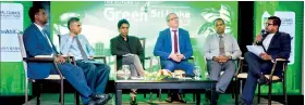  ??  ?? From left: GCPF Energy Specialist Sathish Dhanapal, UOM Senior Lecturer Dr. Thusith Sugathapal­a, Senior Lecturer Dr. Milinda Pathiraja, GCPF Green Lending Head Luke Franson, Sri Lanka Sustainabl­e Banking Initiative Representa­tive Hemantha Seneviratn­a and Compeer Mahesh Senannayak­e at panel discussion