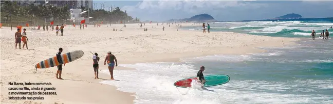  ??  ?? Na Barra, bairro com mais casos no Rio, ainda é grande a movimentaç­ão de pessoas, sobretudo nas praias