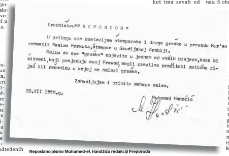  ?? ?? Neposlano pismo Muhamed-ef. Handžića redakciji Preporoda