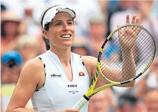  ??  ?? Johanna Konta will face Ons Jabeur of Tunisia on Monday.