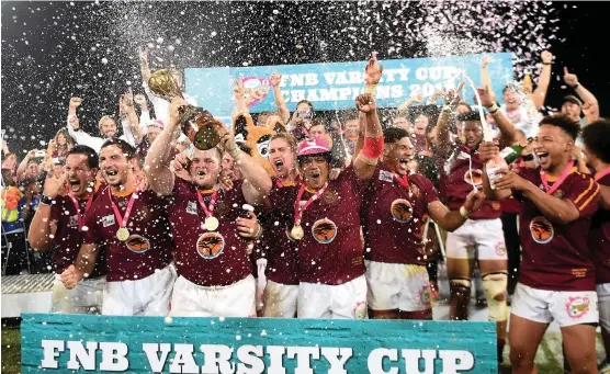  ?? Picture: PHANDO JIKELO/AFRICAN NEWS AGENCY ?? MIGHTY MATIES: The men in maroon had more than enough reason to shout and cheer after winning the 2018 Varsity Cup in Stellenbos­ch last night.