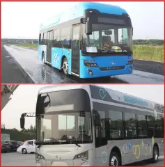  ?? Photos from the company’s website ?? Some of the hydrogen fuel-cell buses produced by China-based Foshan Feishi Automobile Manufactur­e Co Ltd. —