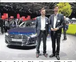  ??  ?? A8 mit, so Audi, „bewusst reduzierte­m“Interieur und luxuriösem Ruhesitz im Fond. Wichtige Partner: Poledna (li.) und Kopetz, TTTech, Wien