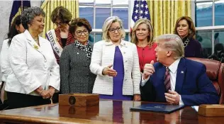  ?? Patrick Semansky / Associated Press ?? Rep. Liz Cheney of Wyoming, center, has caught the ire of former President Donald Trump and other Republican­s for the great sin of accepting the 2020 presidenti­al election result.