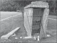  ?? GREG SMITH/THE DAY ?? Joseph Spadaro is asking the Diocese of Norwich to help pay for the cost of repairing his parents’ mausoleum, seen Sept. 14. It was struck and damaged at St. Mary Cemetery at 600 Jefferson Ave. in New London by an unlicensed driver who fled the scene on Sept. 3.