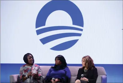  ?? JUSTIN SULLIVAN — GETTY IMAGES ?? Sybrina Fulton, left, mother of Trayvon Martin, speaks as Rev. Wanda Johnson, CEO of the Oscar Grant Foundation, and Rep. Lucy McBath, D-Ga., look on during the event at the Oakland Scottish Rite Center on Tuesday.