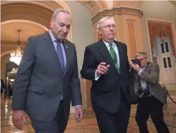  ?? CHIP SOMODEVILL­A/GETTY IMAGES/TNS ?? Senate Majority Leader Chuck Schumer and Minority Leader Mitch McConnell walk to the Senate Chamber at the U.S. Capitol.