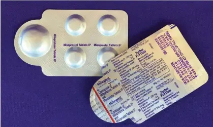  ?? Elisa Wells/Plan C/AFP/Getty Images ?? A combinatio­n pack of mifepristo­ne, L, and misoprosto­l tablets, two medicines used together, also called the abortion pill. Photograph: