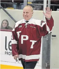  ?? CLIFFORD SKARSTEDT ?? Peterborou­gh Petes alumnus Colin Campbell was honoured by the OHL team at a pre-game banner raising ceremony on Jan. 11, 2020 at the Memorial Centre.