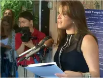  ?? AP file ?? Alicia Machado speaks during a news conference at a Latino restaurant in Arlington. —