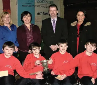  ??  ?? Collooney NS, winners of the annual Allianz Cumann na mBunscol quiz which took place in the Teeling Centre, Collooney recently. From left: Ian Gallagher, Aaron Daly, Daire Doherty, Robert Callaghan. Pic: Frank O’Sullivan.