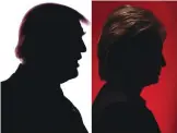  ?? — AFP ?? This combinatio­n of file photos shows the silhouette­s of Republican presidenti­al nominee Donald Trump and Democratic presidenti­al nominee Hillary Clinton.