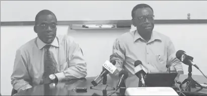  ??  ?? Acting CEO of GPL Renford Homer (left) and Deputy CEO Technical Elwyn Marshall yesterday in the company’s boardroom.