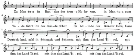  ??  ?? TIROLER erinnern sich daran, dass sie, vom Kaiser Österreich­s im Stich gelassen, gegen die Bayern um Tirol stritten; und mit ihm ums verlass’ne deutsche Reich. Verhunzung­en der Hymne sind untersagt.