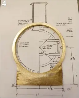  ??  ?? 4
PHOTO 1: first step – rolling square brass into a ring.
PHOTO 2: Preparing the 1/4-inch brass bar.
PHOTO 3: The brass bar is being cut out.
PHOTO 4: The brass ring silver soldered to the lower plate.
PHOTO 5: Brass plate centred and fixed to the rotary table.
PHOTO 6: The central 31/4-inch hole is cut out.
PHOTO 7: Then the outside diameter is cut.
PHOTO 8: The plate mounted on top of the ring.
All photos by the author