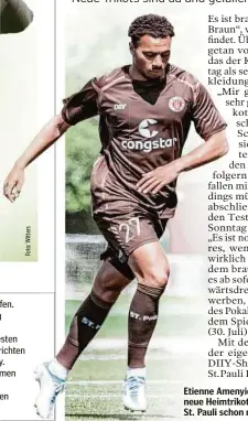  ?? ?? Etienne Amenyido durfte das neue Heimtrikot des FC
St. Pauli schon mal tragen.