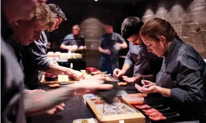  ?? Photograph: Søren Gammelmark/@gammelmark­photo ?? Service at Alchemist in Copenhagen. The restaurant is working with scientists on what they hope will be best substitute to seafood yet.