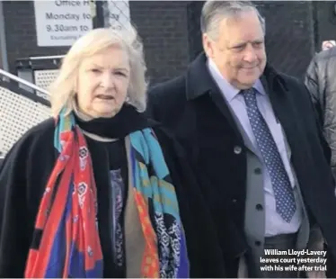  ??  ?? William Lloyd-Lavery leaves court yesterday with his wife after trial