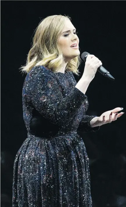  ?? — GETTY IMAGES FILES ?? Adele was funny, engaging and of course her voice blew fans away during Wednesday’s performanc­e at Rogers Arena in Vancouver. She performs again there Thursday.