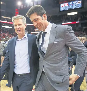  ?? NHAT V. MEYER — STAFF PHOTOGRAPH­ER ?? Coach Steve Kerr, left, and general manager Bob Myers have enjoyed a successful run with the Warriors.