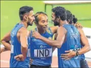  ?? PTI ?? India's 4x400m mixed team celebrates after winning silver.