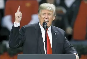  ?? Jonathan Bachman/Associated Press ?? President Donald Trump speaks during a campaign-style rally Friday in Pensacola, Fla.