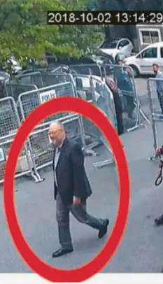  ?? Foto: dpa ?? Ein dem türkischen Fernsehen zugespielt­es Video einer Überwachun­gskamera zeigt eines der letzten Bilder Dschamal Kaschoggis beim Betreten des Konsulats.