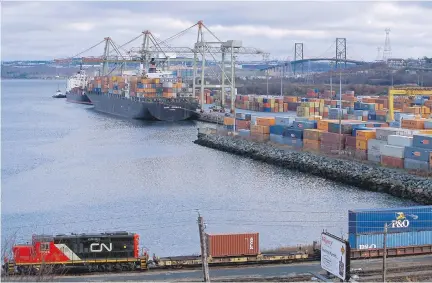  ?? CANADIAN NATIONAL RAILWAY ?? The Ceres container terminal in Halifax: Shipments of goods and services rose 1.7 per cent in the three months ending March 31 — the best export performanc­e since a 3.4-per cent jump at the end of 2014.
