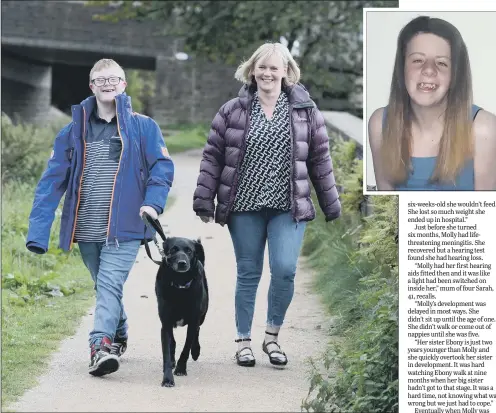  ?? PICTURES: BRUCE ROLLINSON. ?? HAPPY JACK: Jack Mawer, 13, walks his dog in Mytholmroy­d with mother Mandy; above right, Molly Standish.