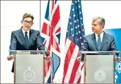  ?? AP ?? MI5 chief Ken McCallum (left) and FBI director Christophe­r Wray attend a press conference in London, on Wednesday.