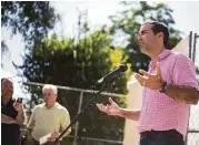  ?? Brittany Greeson / San Antonio Express-News ?? Texas Land Commission­er George P. Bush told the State Republican Executive Committee on Saturday that the GOP must unite to stop Hillary Clinton.