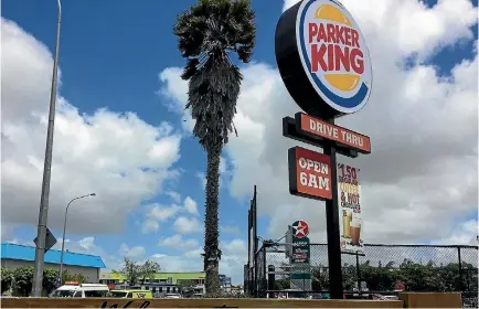  ??  ?? Burger King changed its Papatoetoe restaurant logo to ‘‘Parker King’’ to promote Saturday night’s fight and the $2 Whopper burger promotion.