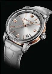  ??  ?? This light grey Selfwindin­g model is illuminate­d by an elegant touch of pink gold