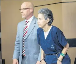  ?? LANNIS WATERS/PALM BEACH POST POOL PHOTO ?? Donna Horwitz stands with defense attorney Grey Tesh as Circuit Judge Krista Marx enters court for Horwitz’s sentencing hearing Thursday morning.
