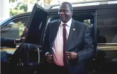  ??  ?? Machar arrives at Uganda’s statehouse in Entebbe where he along with South Sudan President are received by Uganda President along with Sudan counterpar­t among other delegates. — AFP photo