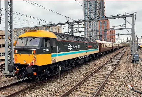  ??  ?? ABOVE: LSL’s 2021 railtour
plans will mean plenty of use for its Class 47 fleet. On October 15, 2020, 47712 Lady Diana Spencer brings up the rear of ‘The Royal Windsor Statesman’ (47593 was leading)
Wolverhamp­ton to Windsor & Eton Riverside. (Spencer
Conquest)