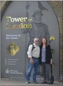  ?? COURTESY OF MAURICE KRUMREY ?? ENGLAND: Fremont residents Maurice Krumrey and his wife, Kathy O’Sullivan, visited the Tower of London on a recent trip to London.TRAVEL TIPS: “In London, there are few, if any, free public toilets, especially in the Undergroun­d stations,” Maurice says. “You have to pay, usually about 30p to get in, so always carry some change. Only rarely are there machines that can give you change for a 1 pound coin. One time it cost us a pound to pee :-). If you stay at a hotel, ask if the bathroom has heated towel racks, because public laundromat­s are not very common. If the hotel has a heated rack, you can wash your underwear, socks and T-shirts in the bathroom sink, then hang them on the rack to easily dry overnight.”