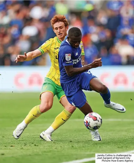  ?? ?? Jamilu Collins is challenged by Josh Sargent of Norwich City
Picture: Huw Evans Agency