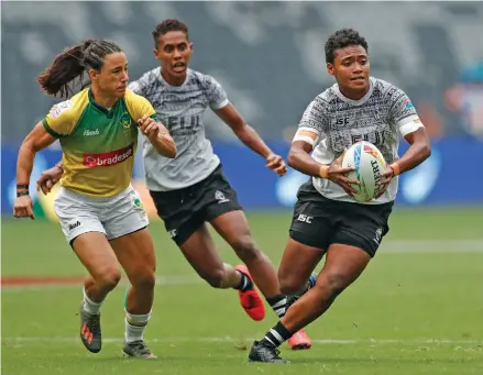  ?? Photo: World Rugby ?? Fiji Airways Fijiana 7s rep Viniana Riwai attacks against Brazil during the Australia 7s in Sydney on February 2, 2020. Fijiana won 31-0.