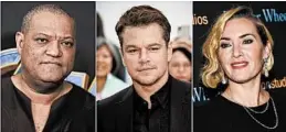  ?? AP PHOTOS ?? Laurence Fishburne, from left, Matt Damon and Kate Winslet are among the stars of the 2011 thriller “Contagion” who have reunited for a series of public service announceme­nts.