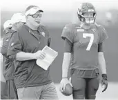  ?? JOHN RAOUX/AP ?? Jaguars coach Doug Marrone, with quarterbac­k Nick Foles, has tried to limit contact, but his team’s injury list is long.