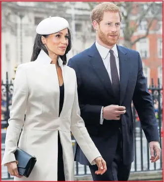  ??  ?? Prince Harry and fiancee Meghan Markle at the Commonweal­th Service on Monday