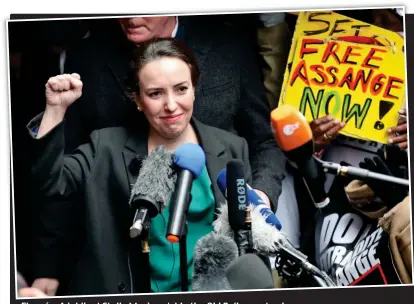  ??  ?? Fiancée: A jubilant Stella Moris outside the Old Bailey yesterday