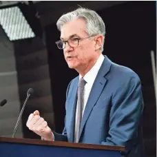  ?? JACQUELYN MARTIN/AP ?? Federal Reserve Chair Jerome Powell speaks during a news conference in Washington, D.C., on March 3.