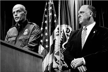  ?? ANDREW HARNIK/AP ?? Acting Border Patrol chief Ronald Vitiello speaks at news conference alongside Thomas Homan, acting director of ICE.