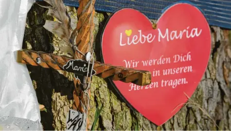  ?? Archivfoto: Patrick Seeger, dpa ?? Ein Papierherz mit der Aufschrift „Liebe Maria, wir werden dich niemals vergessen“hängt in der Nähe des Flusses Dreisam in Freiburg an einem Baum. Unweit von hier wurde die Medizinstu­dentin Maria Ladenburge­r im Oktober 2016 ermordet.