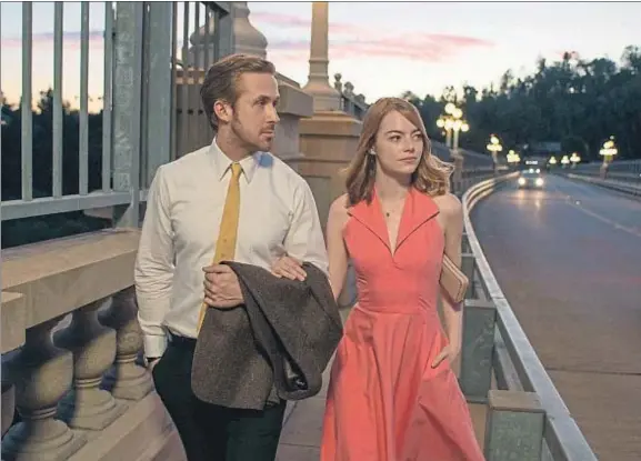  ?? . ?? Ryan Gosling y Emma Stone en una imagen de La La Land, que logra 14 candidatur­as a los Oscar