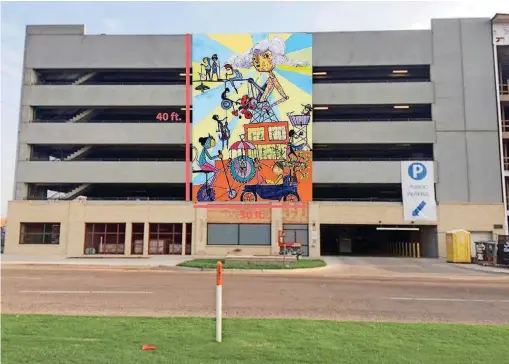  ?? [PHOTO PROVIDED] ?? Two 40-foot-high murals by Denise Huong will grace garage parking fronting Sheridan Avenue and Classen Boulevard as part of the $70 million West Village developmen­t along Film Row.